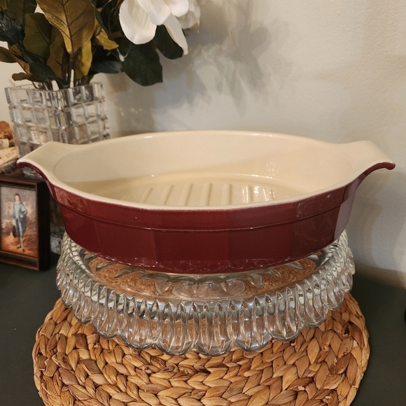 Williams Sonoma Other - Williams-Sonoma Emile Henry Cranberry Stoneware Roaster & Burgundy Oval Dish